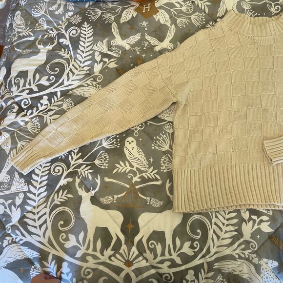 Buckle S long sleeve sweater checker knit turtleneck cold shoulder asymmetrical - Picture 2 of 7